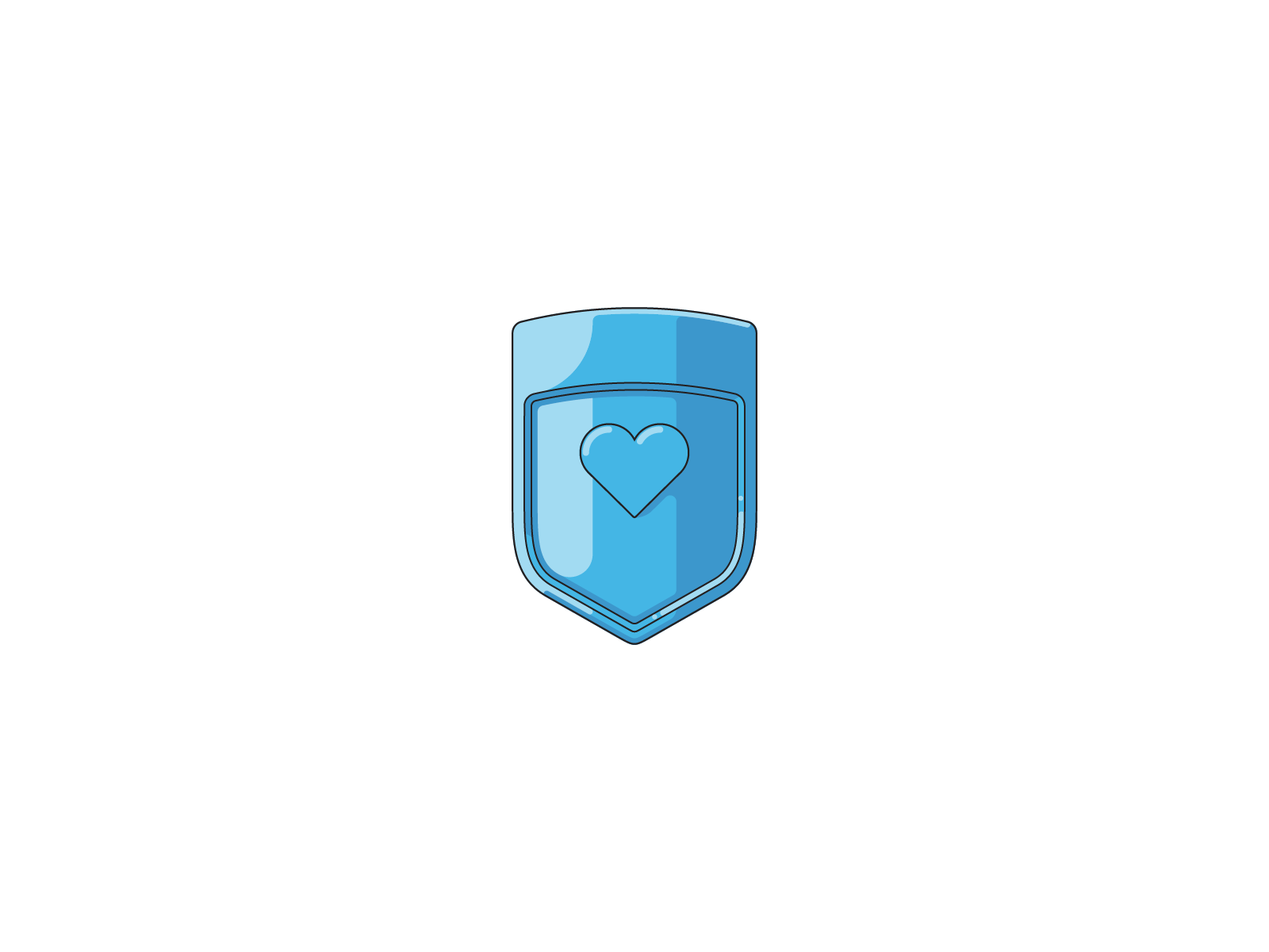 Vector iteration: simple blue glossy shield with heart icon