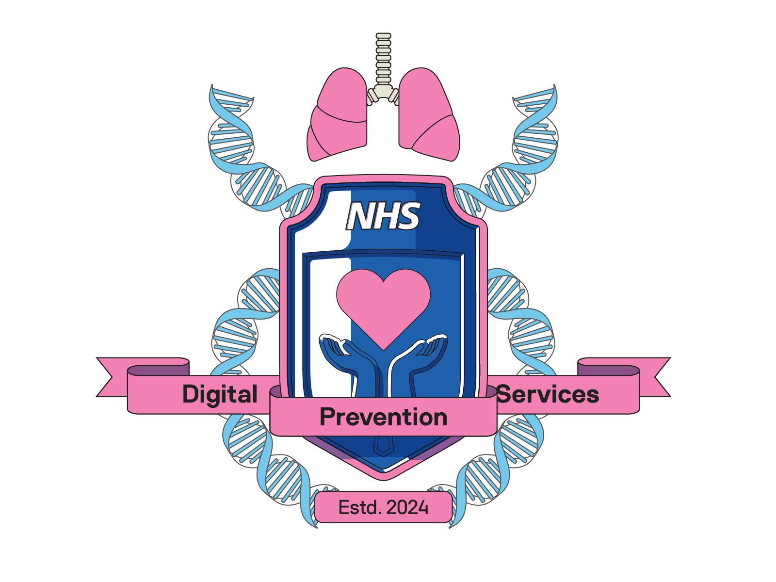 Vector iteration: adding pink lungs above the shield with DNA helixes and pink border